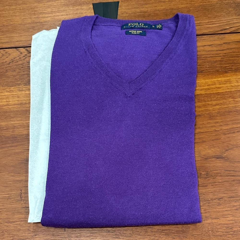 Polo by Ralph Lauren Rich Purple V-Neck Sweater - Slim